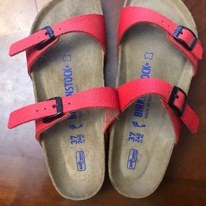 Birkenstock Sz 37 Pink Pebbled Leather